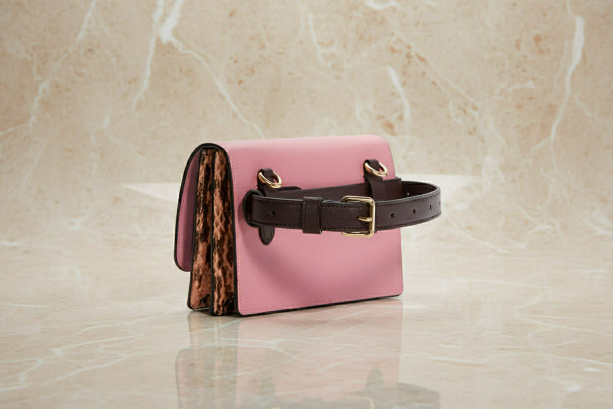 COACH FOLDOVER 3 in 1 BELTBAG/CROSSBODY/BODY BAG - SHELL PINK SIGNATURE SNAKE EMBOSSED