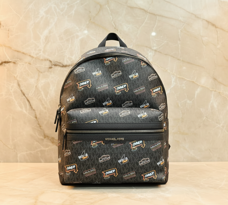 MICHAEL KORS COOPER EMBELISHED SIGNATURE LOGO DOME BACKPACK - BLACK