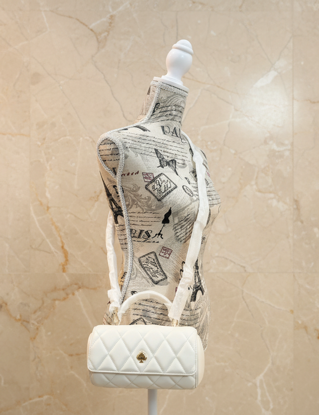 KATE SPADE QUILTED HEART BARREL TOP HANDLE/CROSSBODY - SMALL - MERINGUE