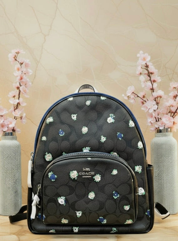 COACH COURT MEDIUM  BACKPACK IN SIGNATURE CANVAS WITH VINTAGE MINI ROSE PRINT