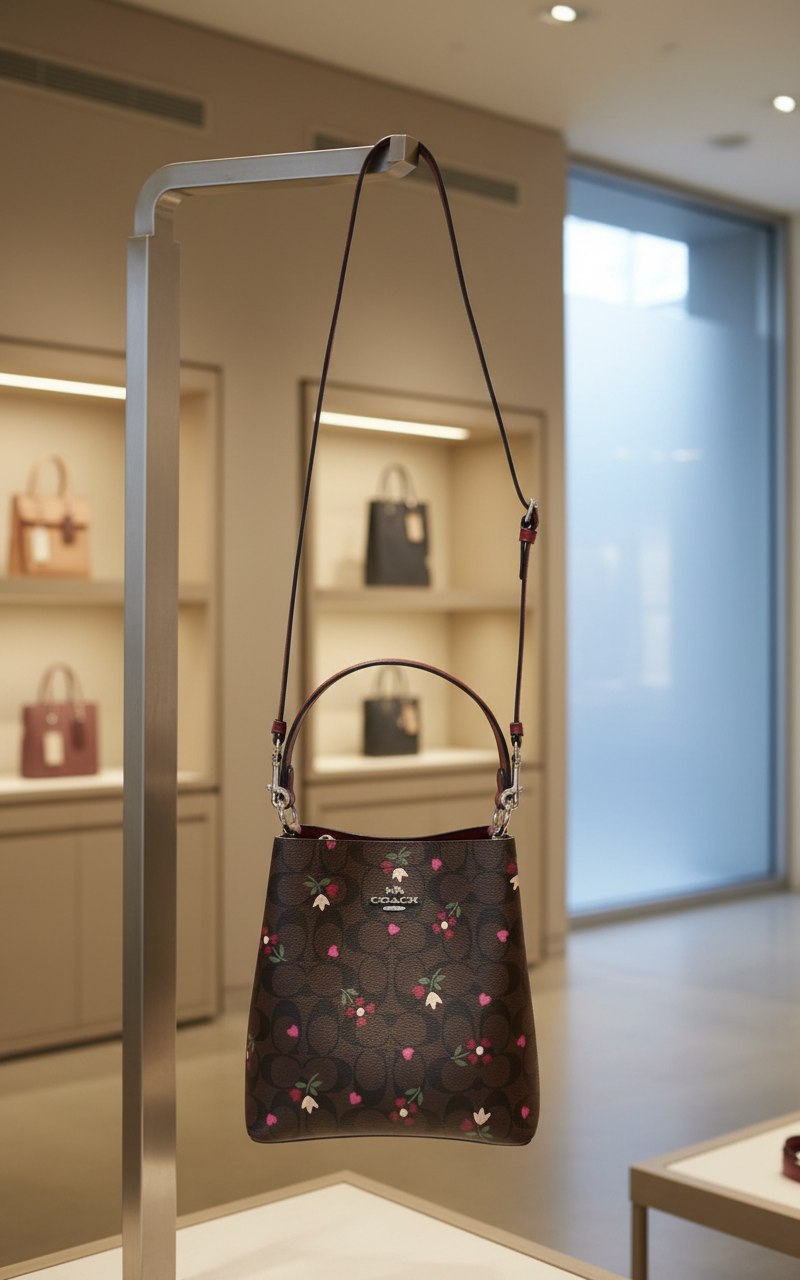 COACH SMALL TOWN BUCKET IN SIGNATURE CANVAS WITH HEART PETAL PRINT