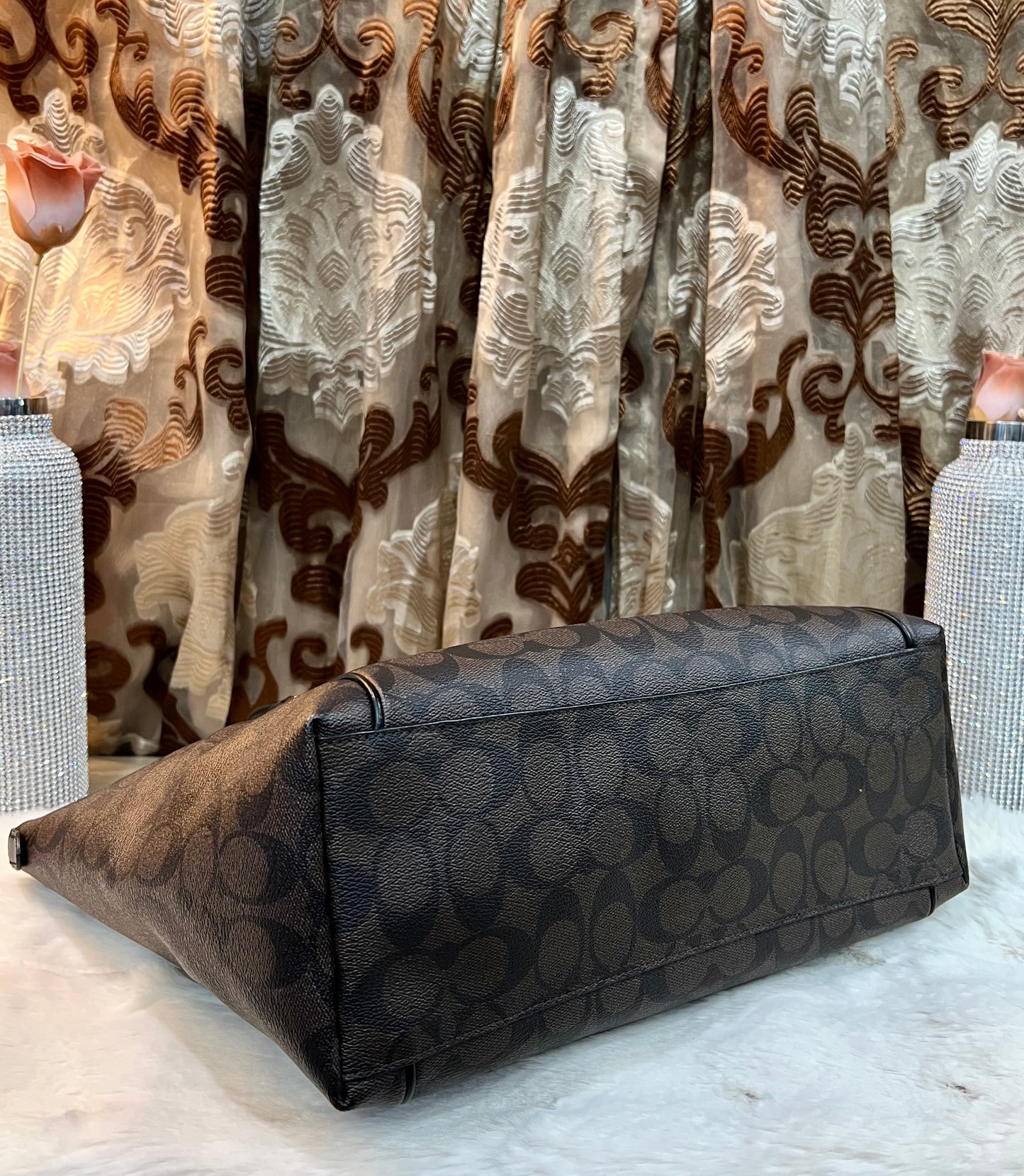 COACH AVA LARGE ZIP TOP TOTE IN SIGNATURE BLACK BROWN