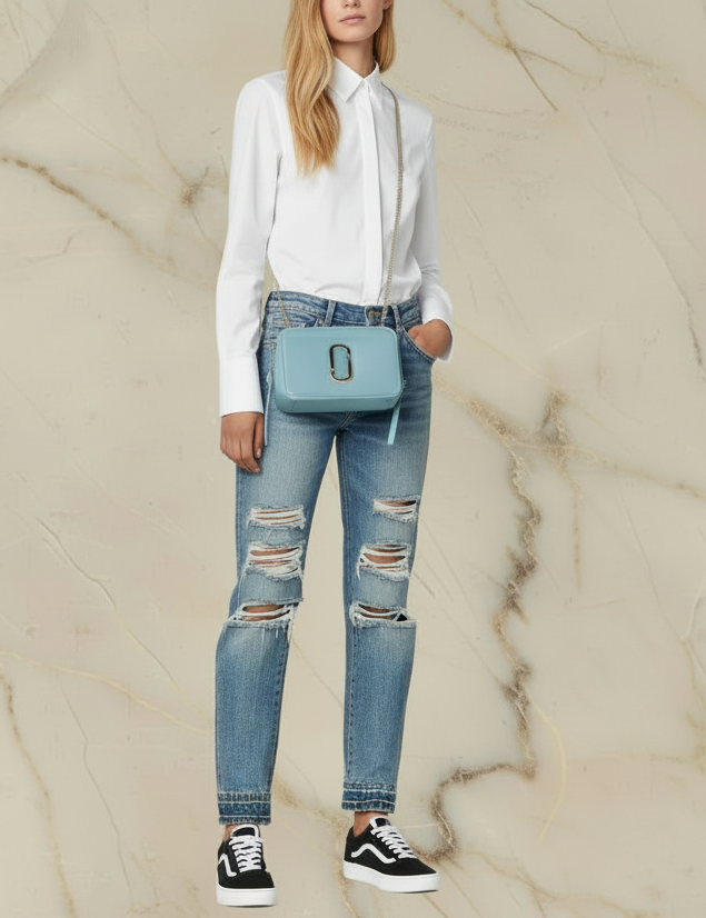 MARC JACOBS GLAM SHOT 21 PEBBLE CALF LEATHER - BLUE
