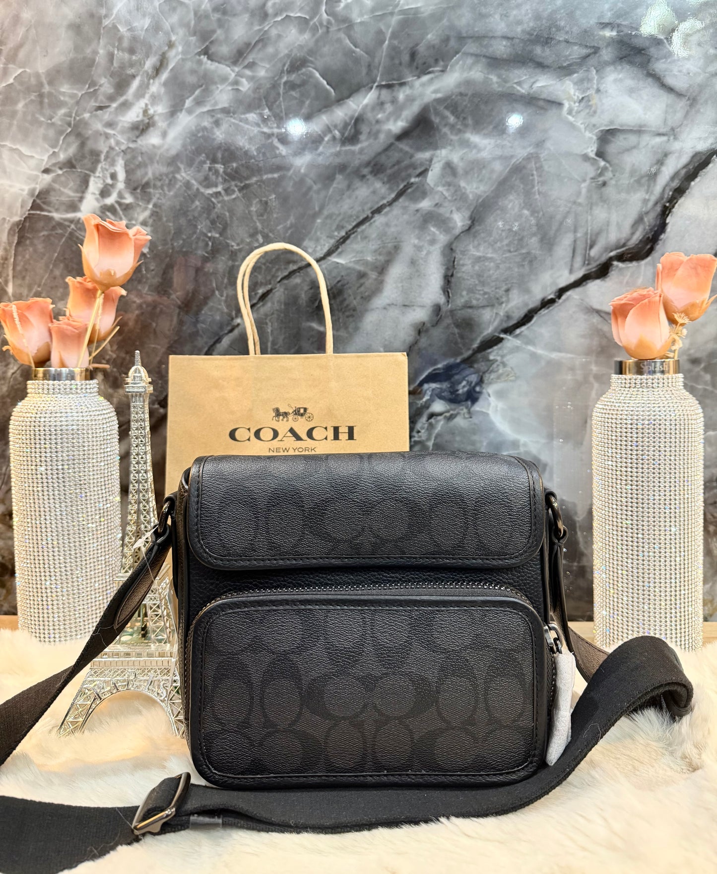 COACH SULLIVAN FLAP CROSSBODY - SIGNATURE CANVAS/CHARCOAL BLACK
