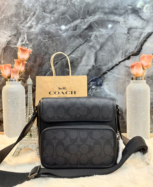 COACH SULLIVAN FLAP CROSSBODY - SIGNATURE CANVAS/CHARCOAL BLACK