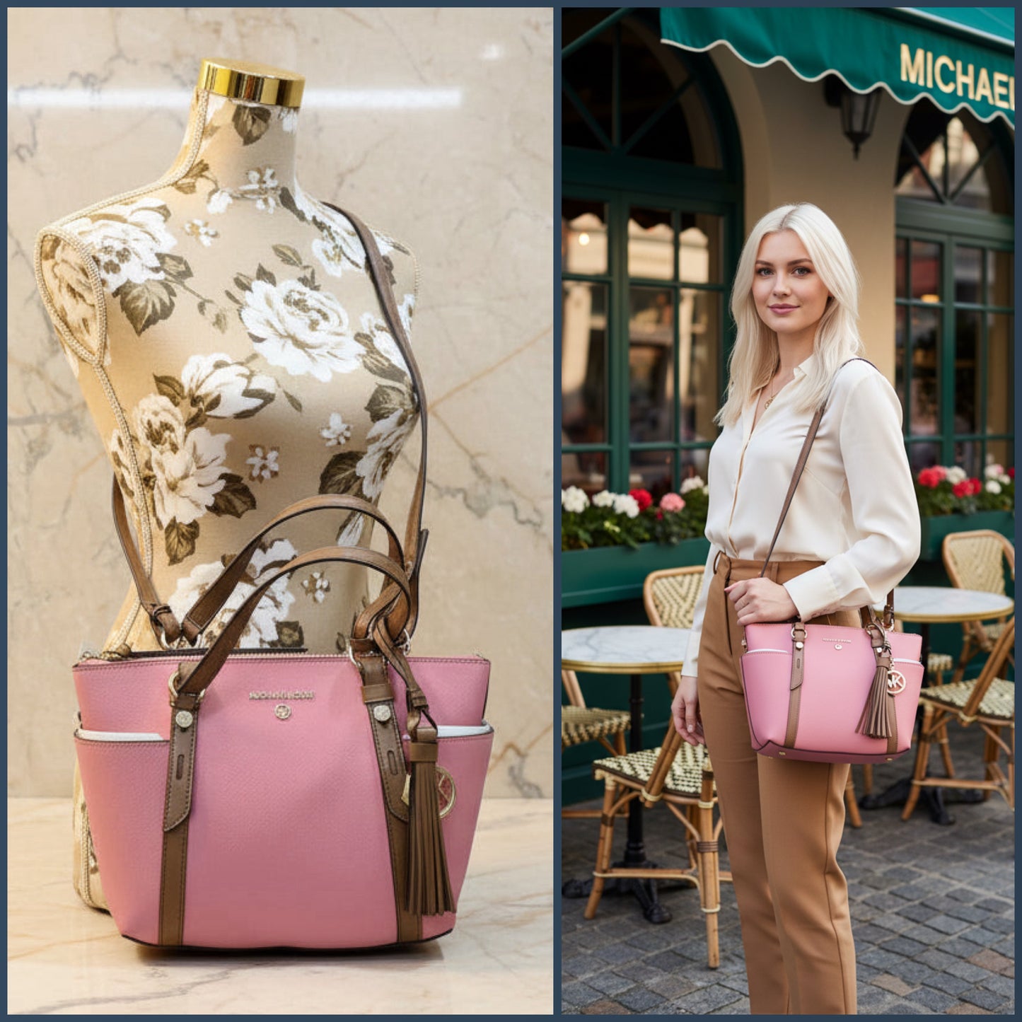 MICHAEL KORS SULLIVAN SATCHEL SMALL - SAFFIANO LEATHER - TEA ROSE MULTI