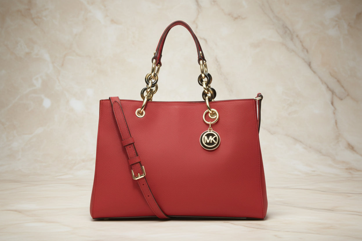 MICHAEL KORS CYNTHIA SATCHEL - SAFFIANO LEATHER -  RED - MEDIUM