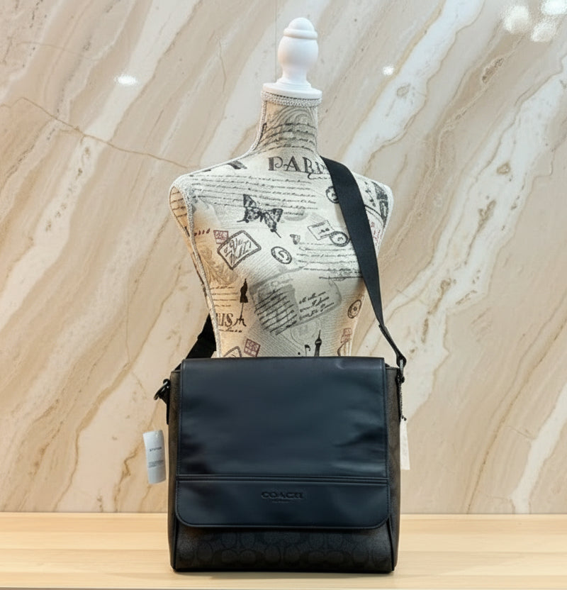 COACH HOUSTON MAP CROSSBODY BAG - SIGNATURE COATED CANVAS & REFINED CALF LEATHER