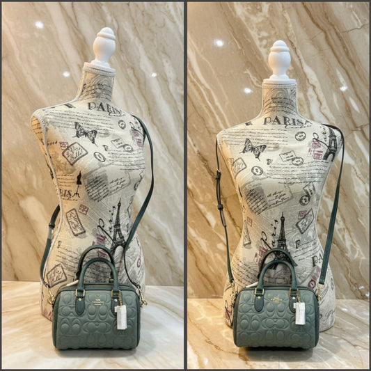 COACH MINI ROWAN SATCHEL - SAGE GREEN COLOR EMBOSSED
