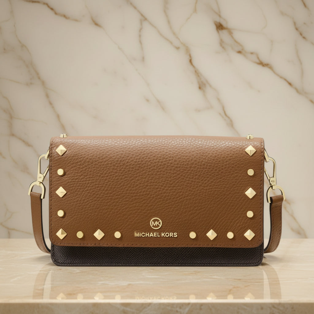 MICHAEL KORS Jet Set Small Studded Faux Leather & Logo Smartphone Crossbody Bag - SALE ‼️ With slight bumped in front ( From Boutique Store )