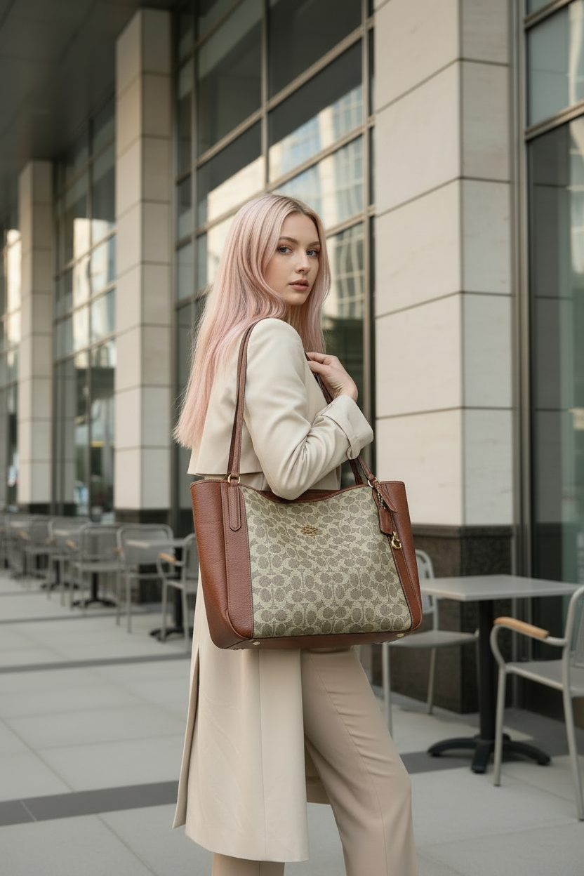 COACH ALANA ZIP TOTE IN SIGNATURE CANVAS - TAN RUST