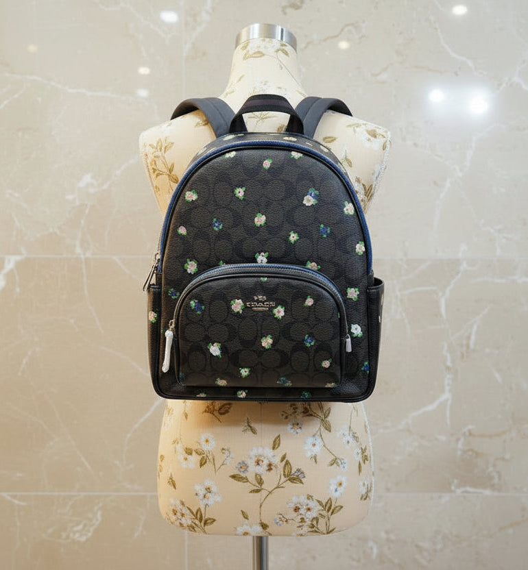 COACH COURT MEDIUM  BACKPACK IN SIGNATURE CANVAS WITH VINTAGE MINI ROSE PRINT