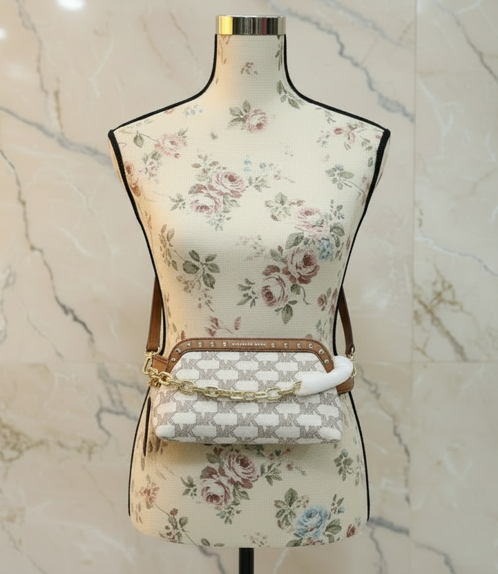 MICHAEL KORS JACQUARD LIVIA CLOUD SMALL CLUTCH/CROSSBODY