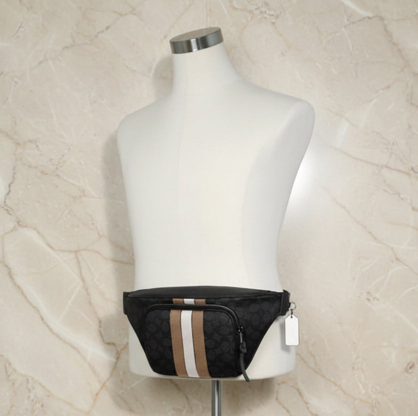 COACH THOMPSON JACQUARD WAISTPACK/BODY BAG WITH VARSITY STRIPE