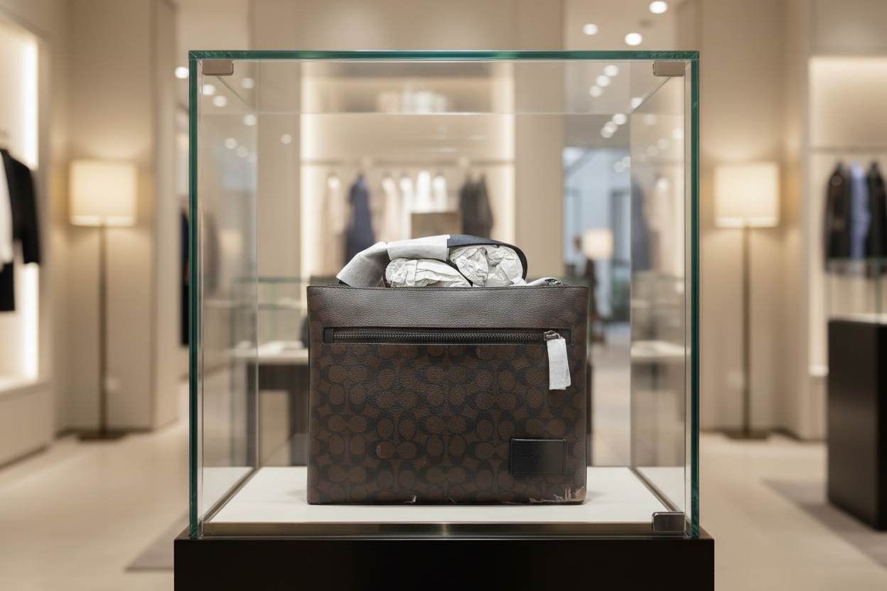 حقيبة كروسبودي من كوتش مصنوعة من قماش مميز - لون الماهوجني