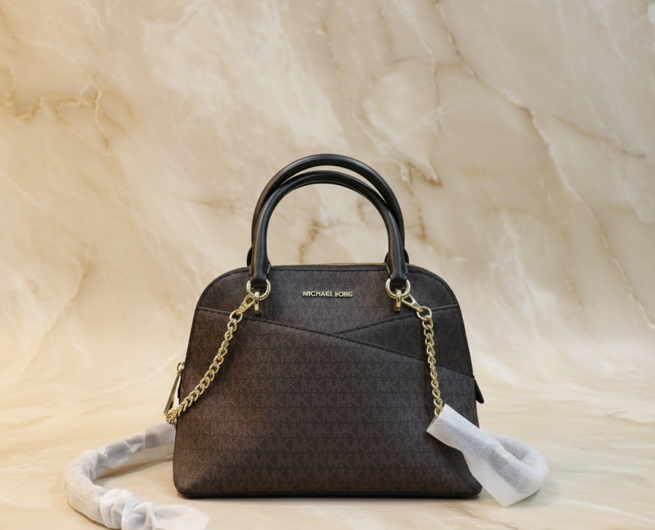 SALE‼️‼️ NO HANG TAG LOGO & MISSING PRICE TAG - MICHAEL KORS CINDY DOME MEDIUM IN SIGNATURE BLACK BROWN