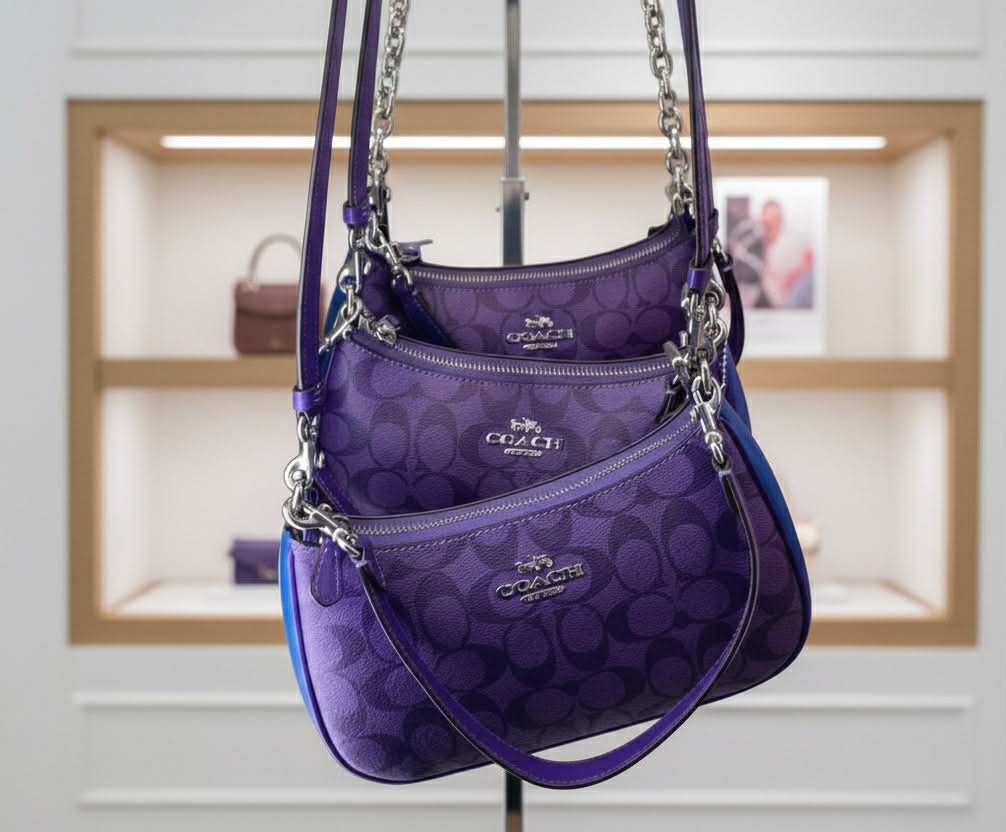COACH TERI SHOULDER BAG/CROSSBODY BAG - IN SIGNATURE CANVAS PURPLE BLOCKED COLOR