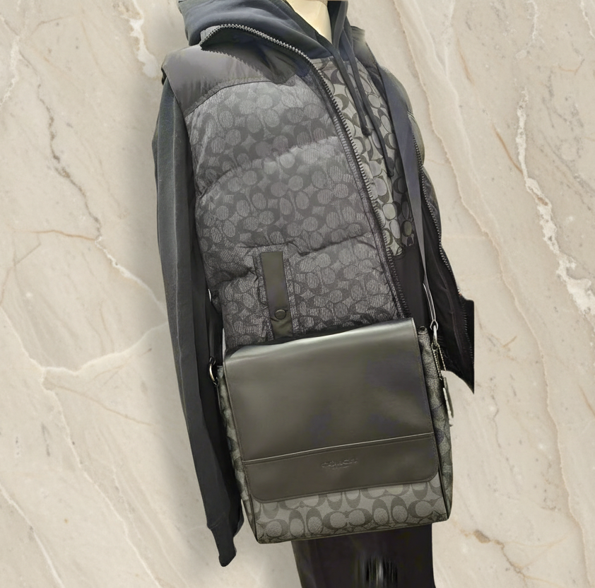 COACH HOUSTON MAP CROSSBODY BAG - SIGNATURE COATED CANVAS & REFINED CALF LEATHER