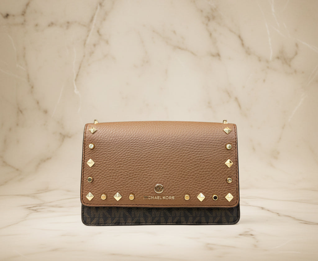 MICHAEL KORS Jet Set Small Studded Faux Leather & Logo Smartphone Crossbody Bag - SALE ‼️ With slight bumped in front ( From Boutique Store )