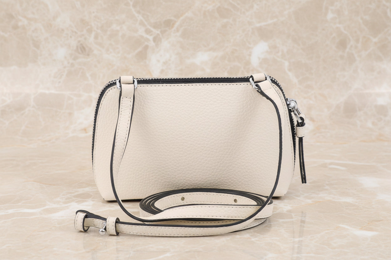 MARC JACOBS GRIND WHITE COTTON PEBBLE LEATHER MINI CROSSBODY/POUCH
