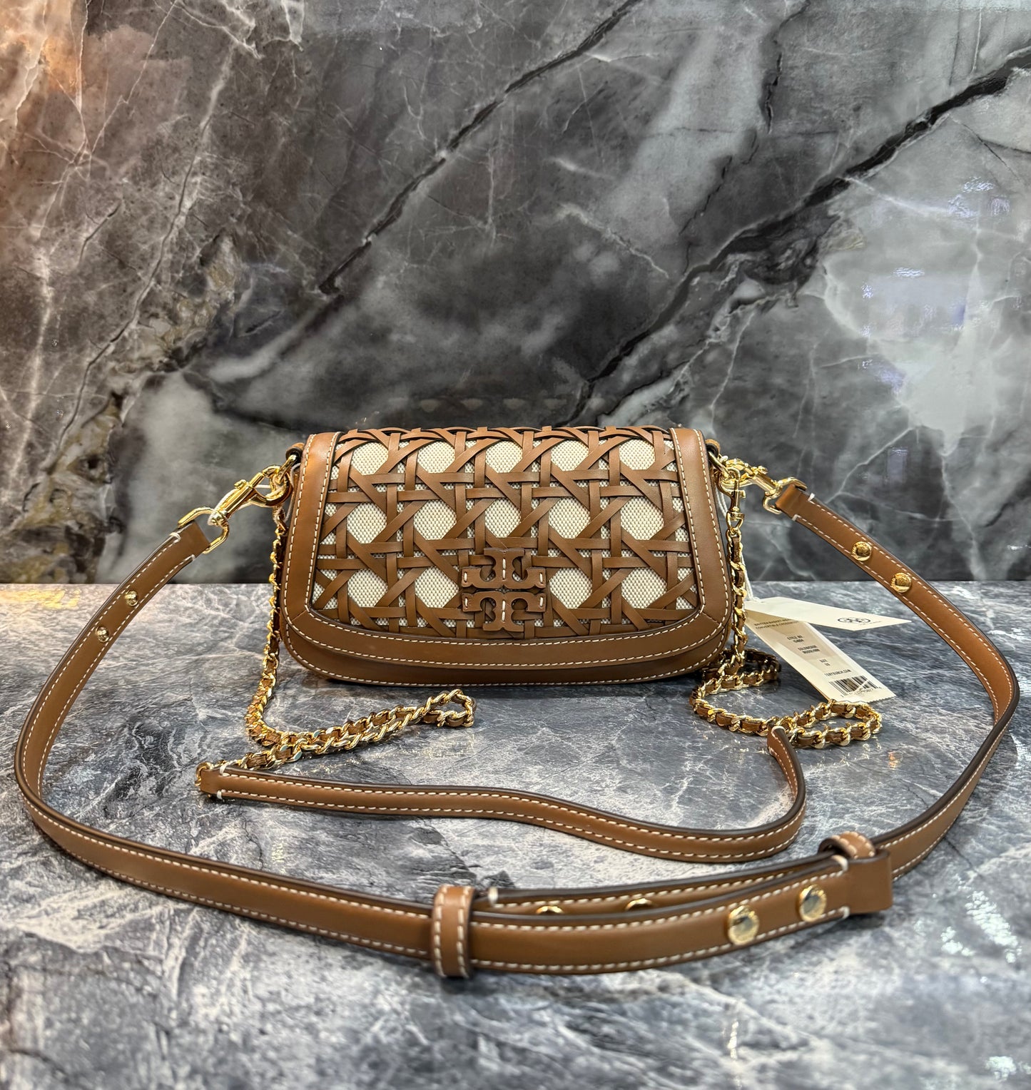 حقيبة كتف/حقيبة يد قابلة للتحويل من قماش بريتن المنسوج من توري بورش - لون موس