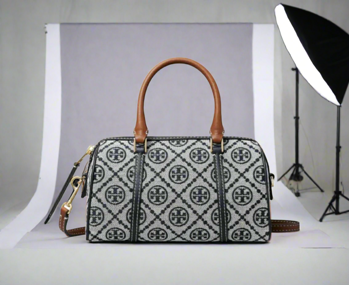 TORY BURCH PETITE BARREL/XBODY - T MONOGRAM NAVY BLUE