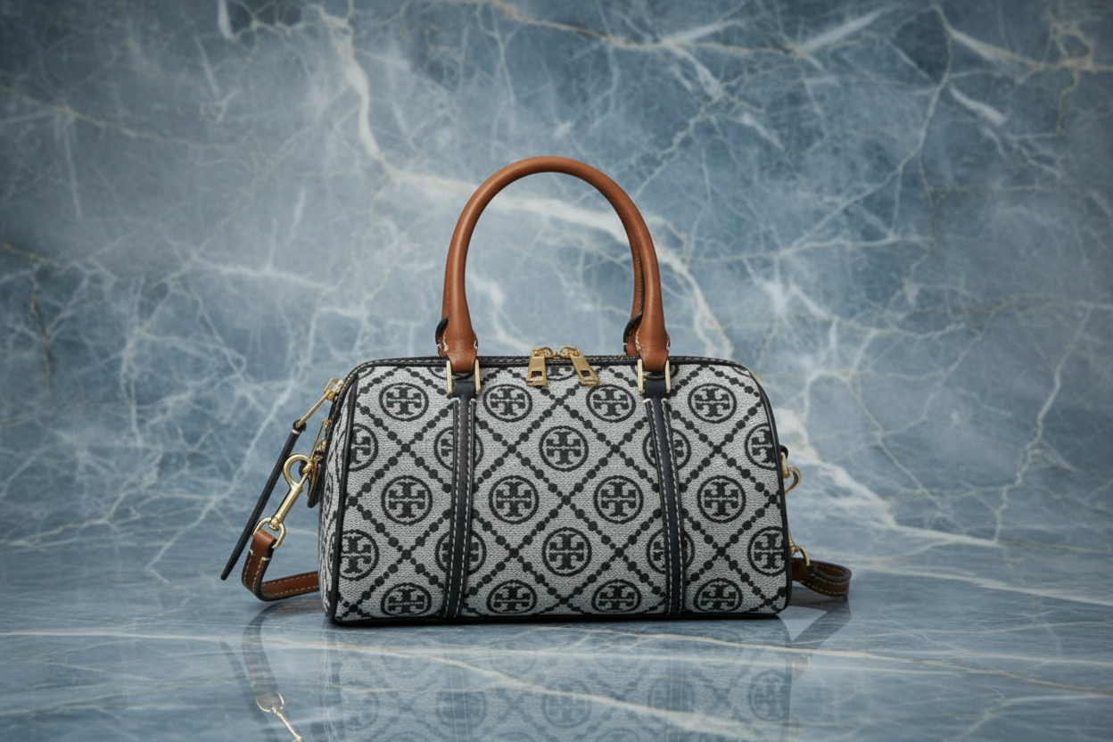 حقيبة توري بورش الصغيرة ذات الأسطوانة/إكس بودي - تي مونوجرام باللون الأزرق الداكن