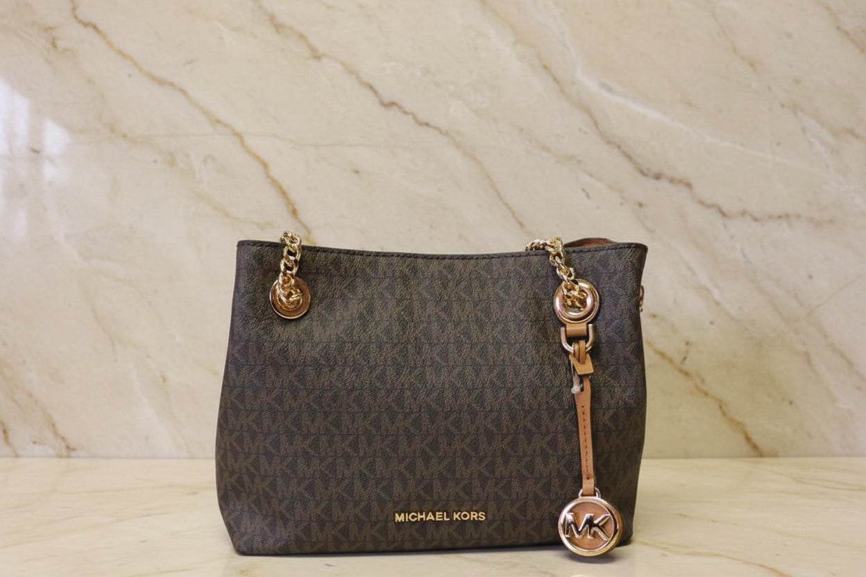 MICHAEL KORS JET SET CHAIN LOGO BROWN - MEDIUM