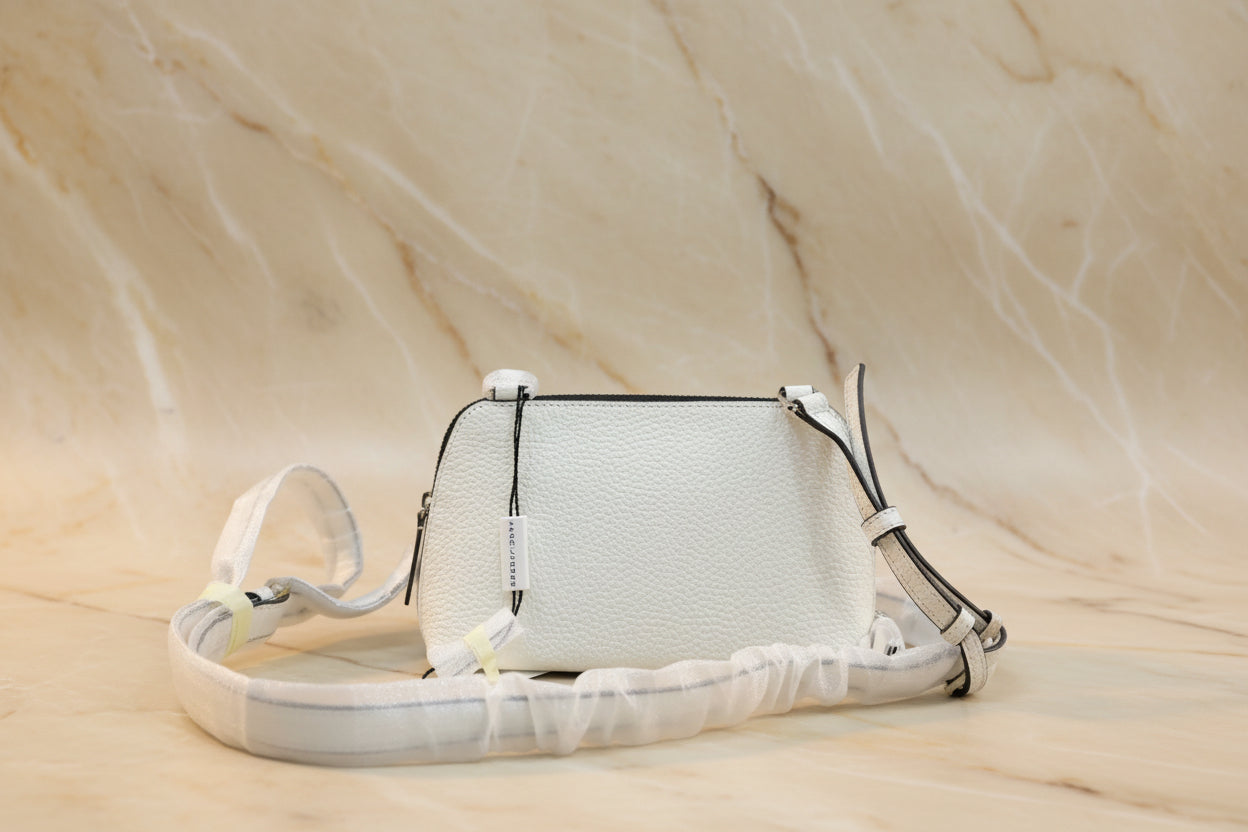 MARC JACOBS GRIND WHITE COTTON PEBBLE LEATHER MINI CROSSBODY/POUCH
