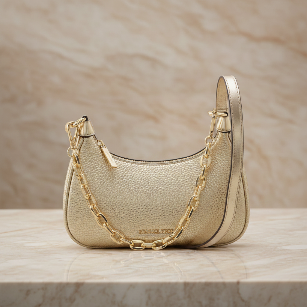 MICHAEL KORS MINI CORA CHAIN SHOULDER BAG/CROSBODY BAG - METTALIC PEBBLE GOLD