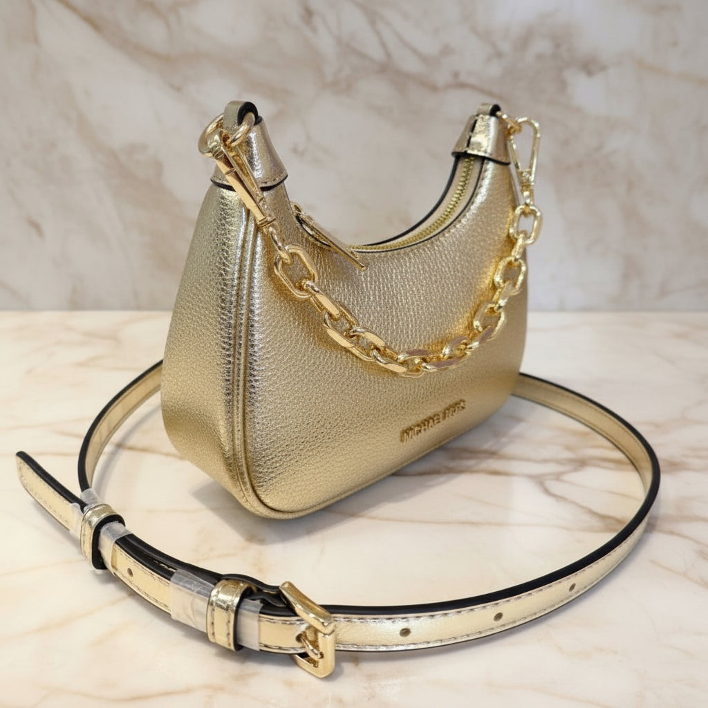 MICHAEL KORS MINI CORA CHAIN SHOULDER BAG/CROSBODY BAG - METTALIC PEBBLE GOLD