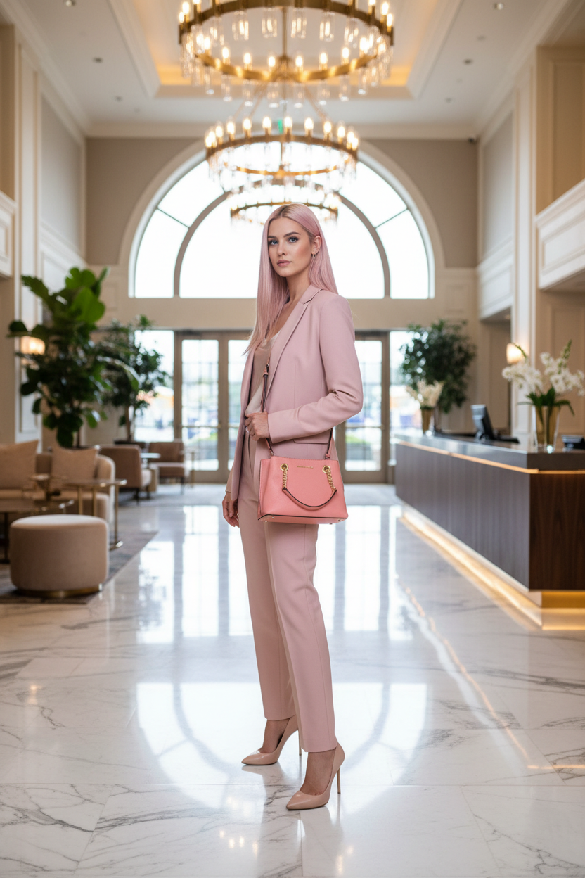 MICHAEL KORS SMALL TEAGEN LEATHER SATCHEL - PEACH