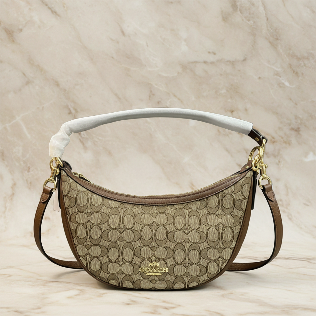 COACH ARIA SHOULDER BAG/CROSSBODY BAG IN SIGNATURE JACQUARD KHAKI