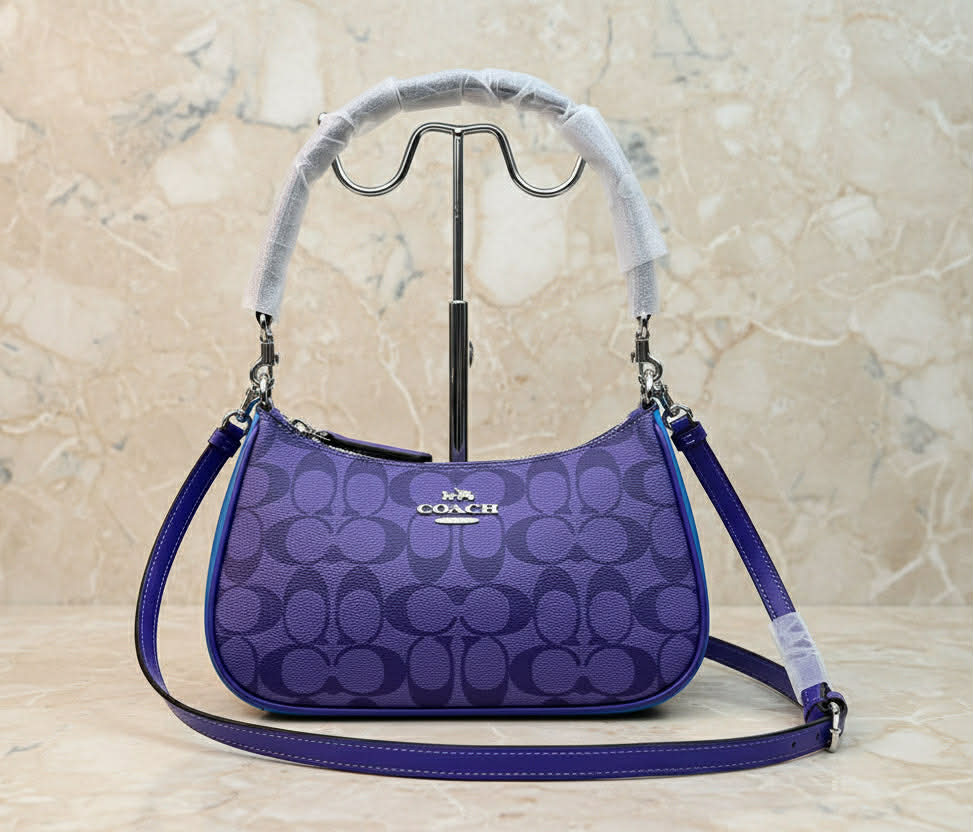 COACH TERI SHOULDER BAG/CROSSBODY BAG - IN SIGNATURE CANVAS PURPLE BLOCKED COLOR