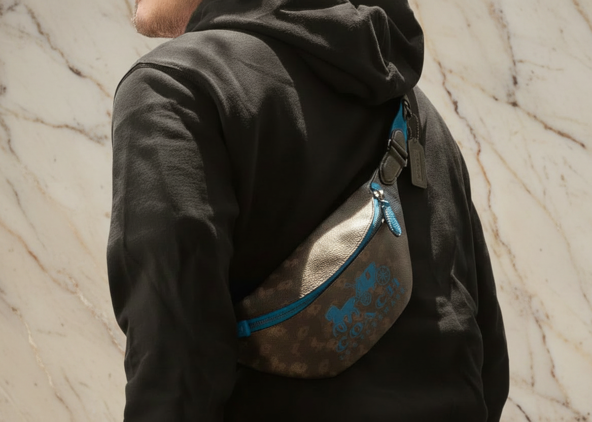 حقيبة خصر/صدر/حقيبة جسم مطبوعة بشعار شركة كوتش تشارتر للخيول والعربات