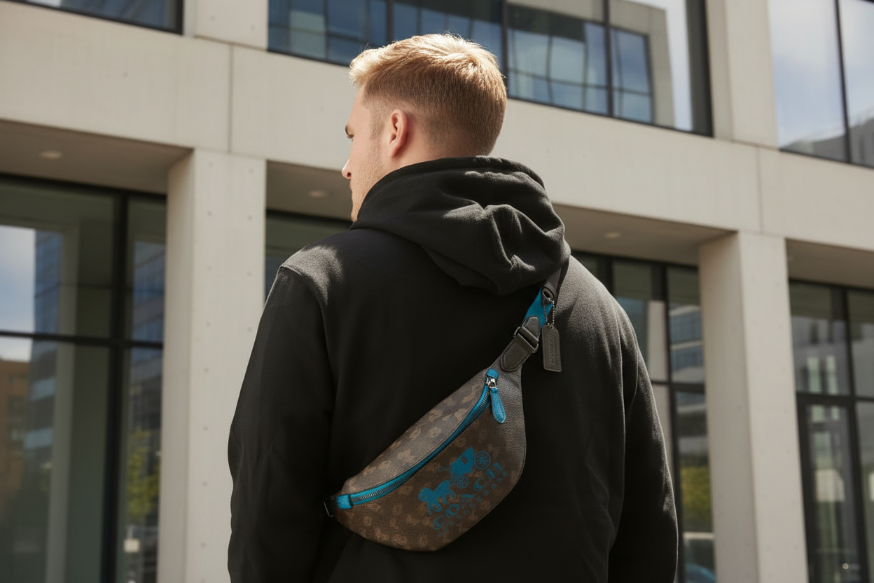 حقيبة خصر/صدر/حقيبة جسم مطبوعة بشعار شركة كوتش تشارتر للخيول والعربات