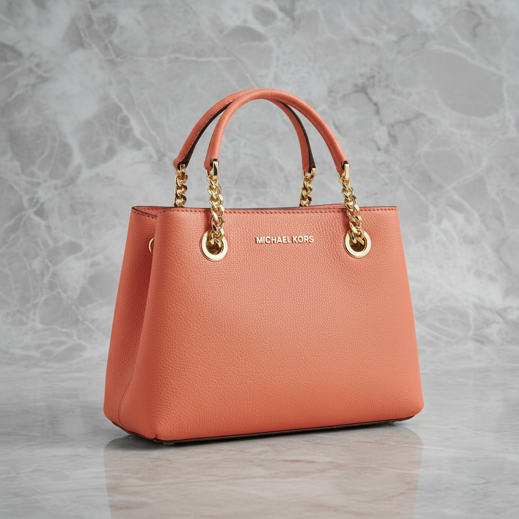 MICHAEL KORS SMALL TEAGEN LEATHER SATCHEL - PEACH