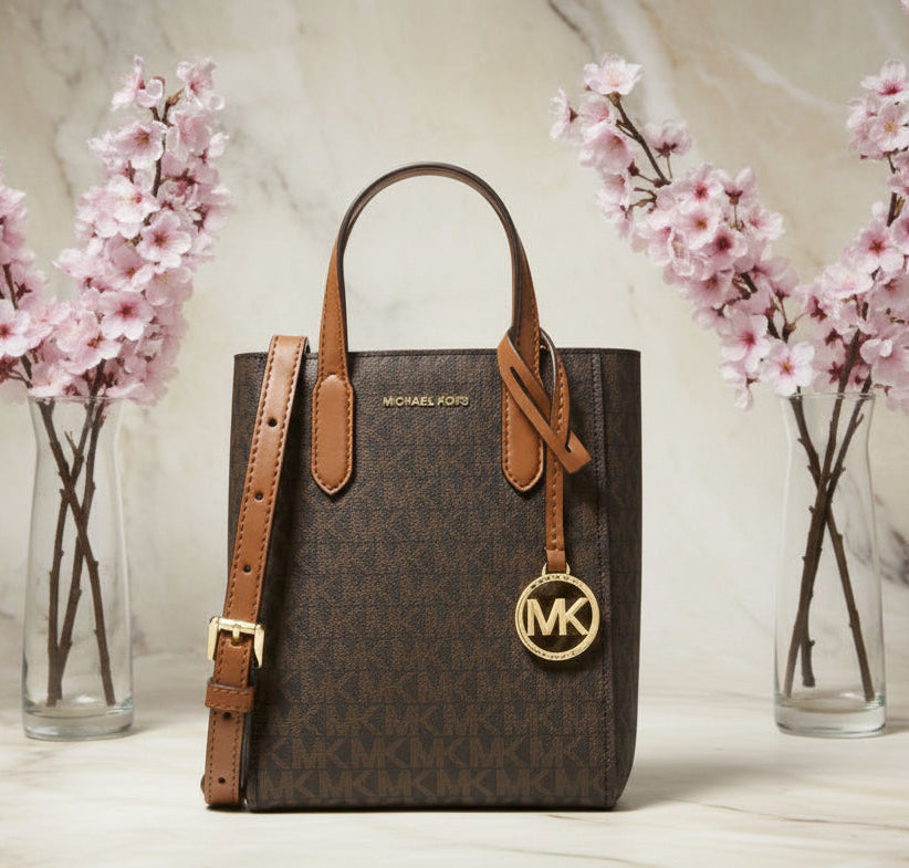 MICHAEL KORS SINCLAIR XS SIGNATURE LOGO CROSSBODY BAG - BROWN/ACORN ( RETAIL ITEM ) NO DUSTBAG/NO PAPERBAG
