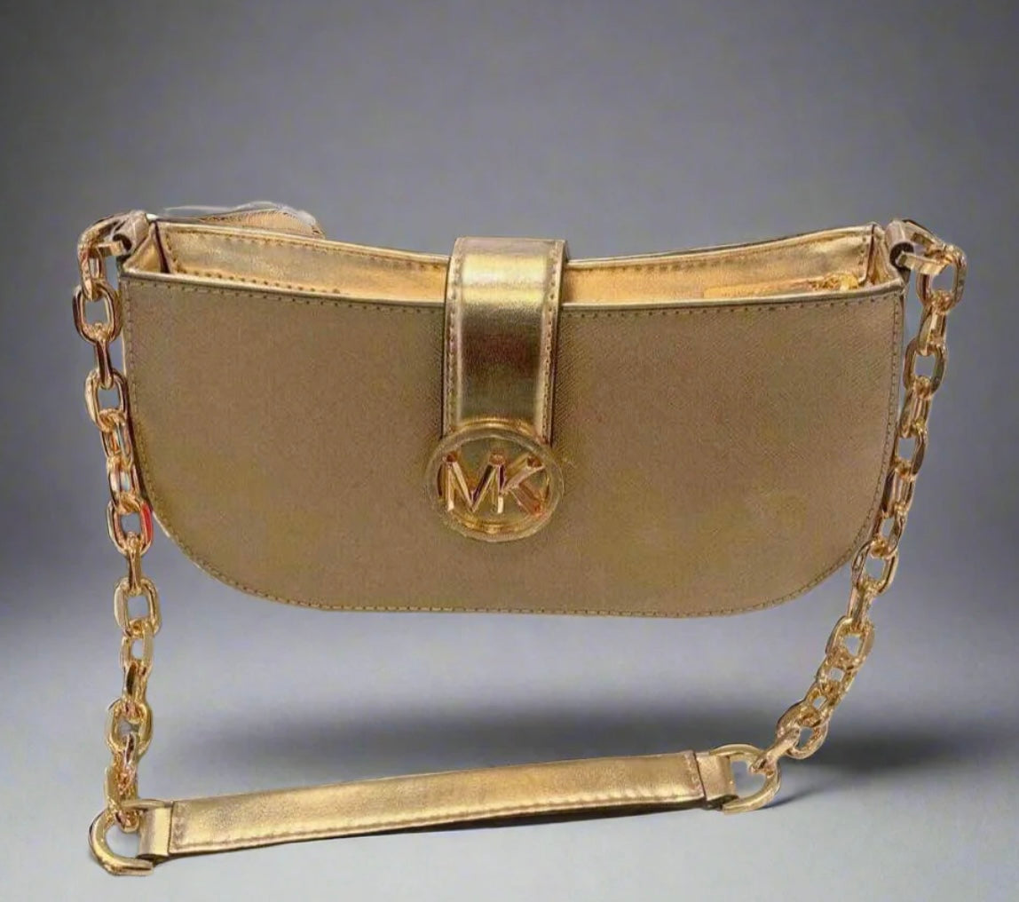 MICHAEL KORS CARMEN POUCHETTE SHOULDER BAG ONLY - PALE GOLD