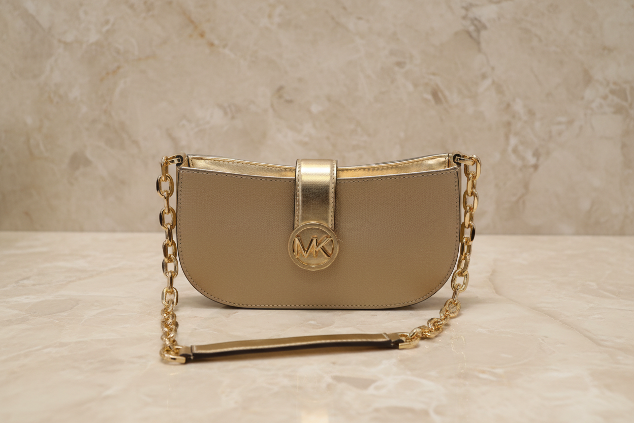 MICHAEL KORS CARMEN POUCHETTE SHOULDER BAG ONLY - PALE GOLD