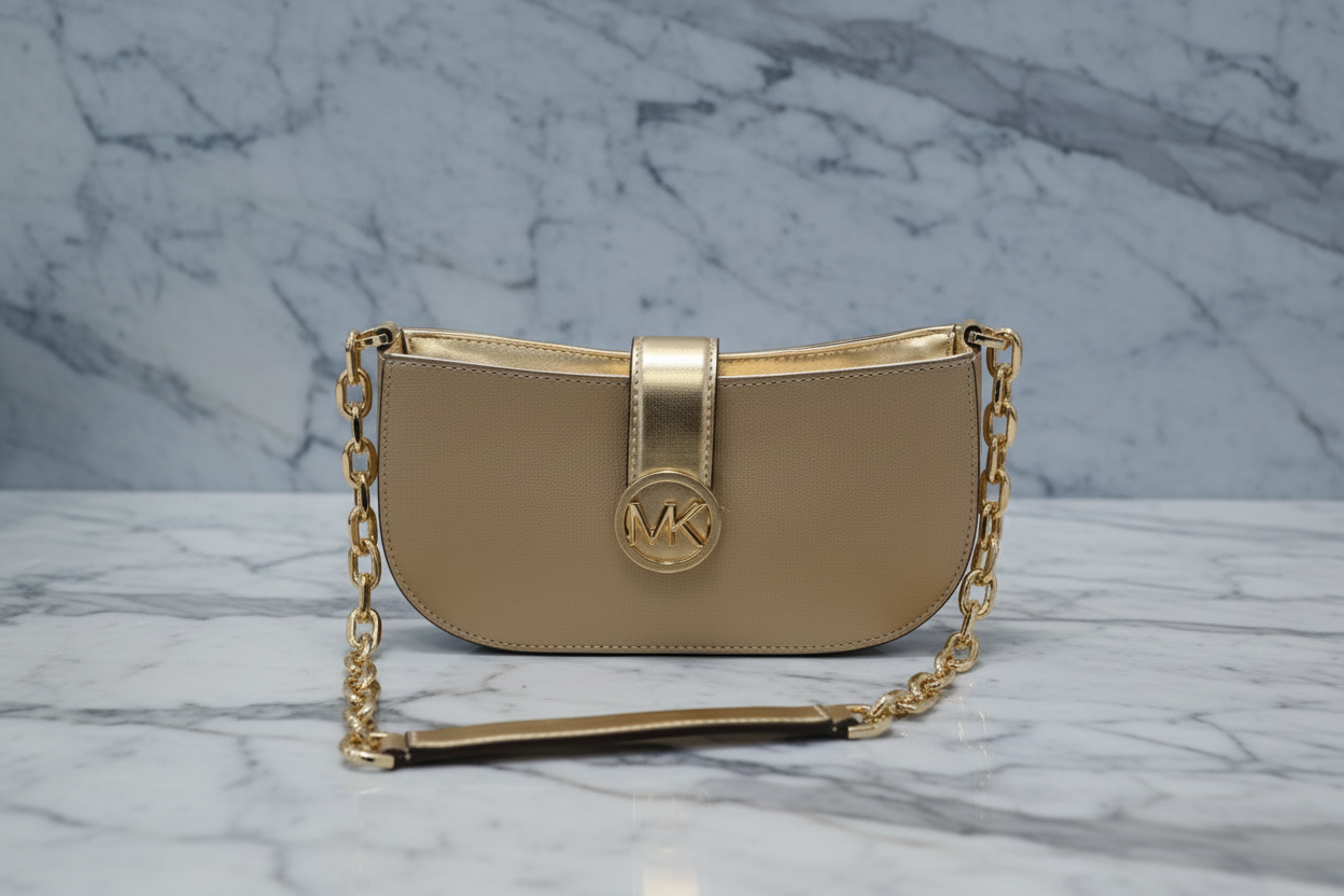 MICHAEL KORS CARMEN POUCHETTE SHOULDER BAG ONLY - PALE GOLD