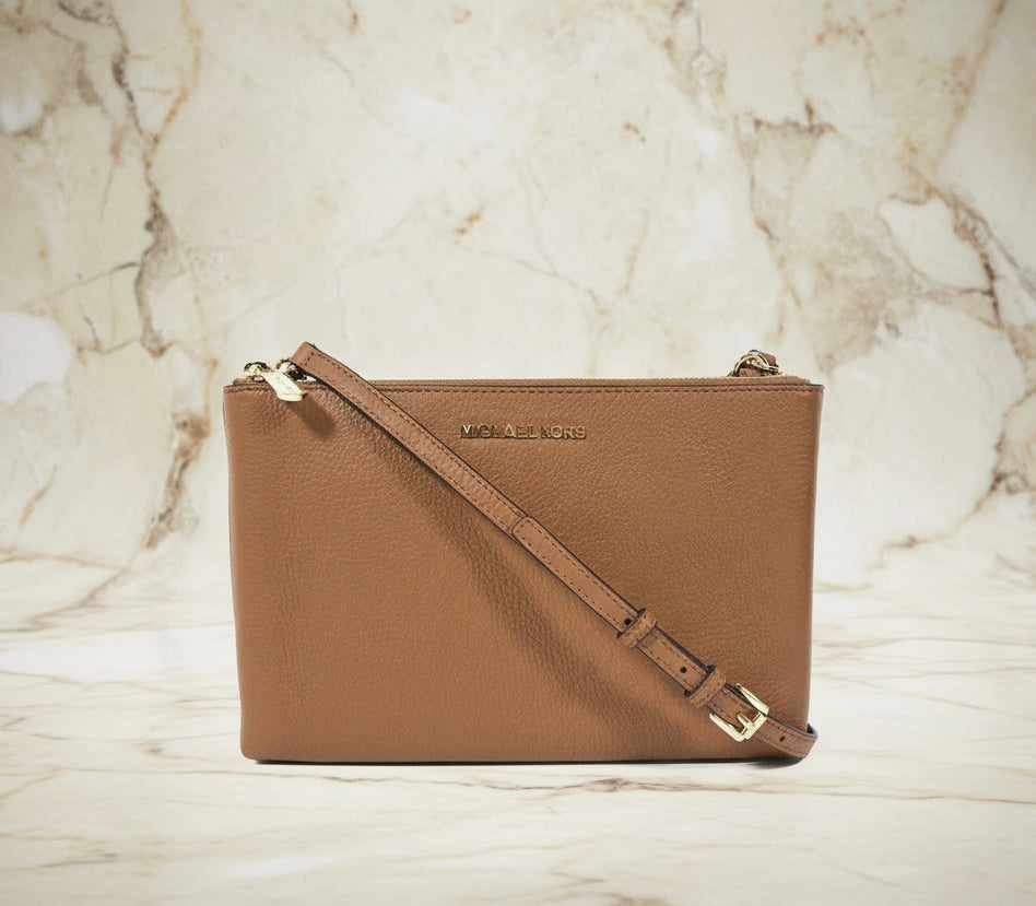 MICHAEL KORS DOUBLE ZIP GUSSET CROSSBODY - MONOBROWN/BROWN
