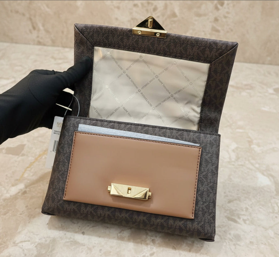 MICHAEL KORS CECE MEDIUM FLAP MONO BROWN