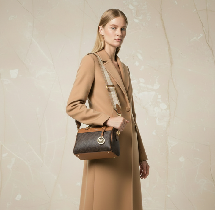 MICHAEL KORS XS TRAVEL DUFFLE CROSSBODY IN SIGNATURE BROWN
