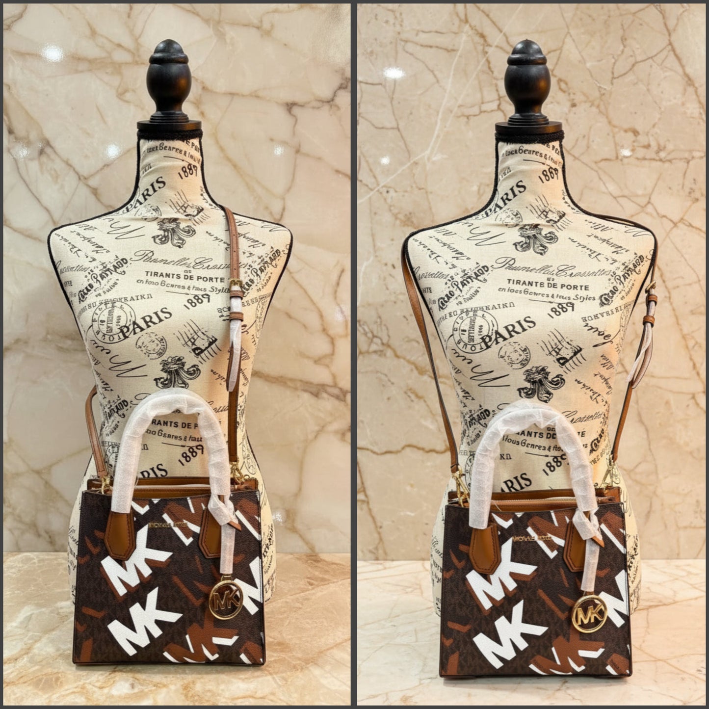 MICHAEL KORS MERCER MEDIUM MESSENGER BAG - LUGGAGE MULTI GRAPHIC LOGO