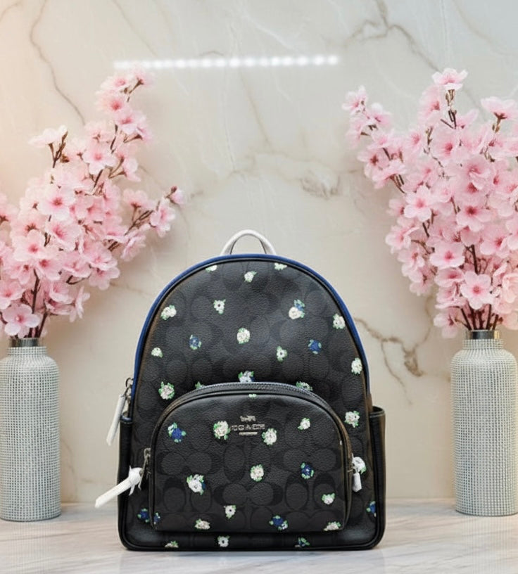 COACH COURT MEDIUM  BACKPACK IN SIGNATURE CANVAS WITH VINTAGE MINI ROSE PRINT