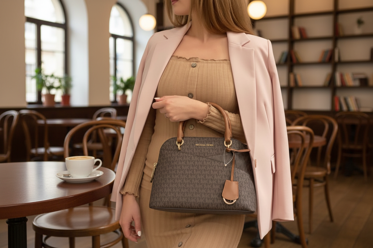 MICHAEL KORS CINDY DOME MEDIUM IN SIGNATURE LOGO BROWN