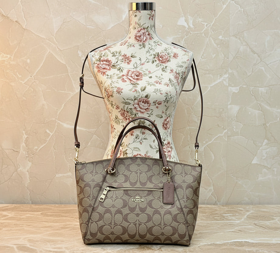 COACH SMALL PRAIRIE SATCHEL IN SIGNATURE CANVAS KHAKI BROWN