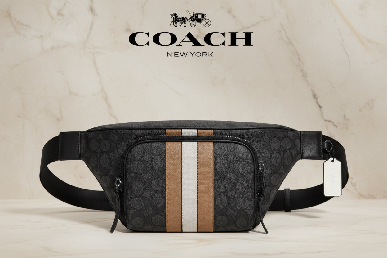 COACH THOMPSON JACQUARD WAISTPACK/BODY BAG WITH VARSITY STRIPE