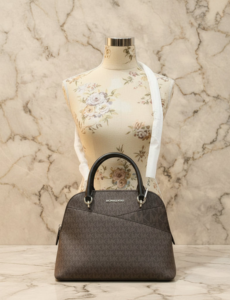 SALE‼️‼️ NO HANG TAG LOGO & MISSING PRICE TAG - MICHAEL KORS CINDY DOME MEDIUM IN SIGNATURE BLACK BROWN